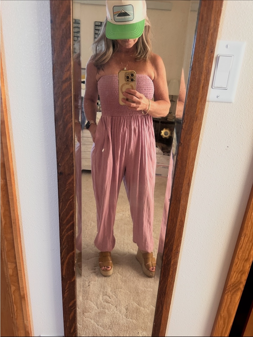 American Eagle Outfitters Strapless Smocked Jumpsuit - Rose Small